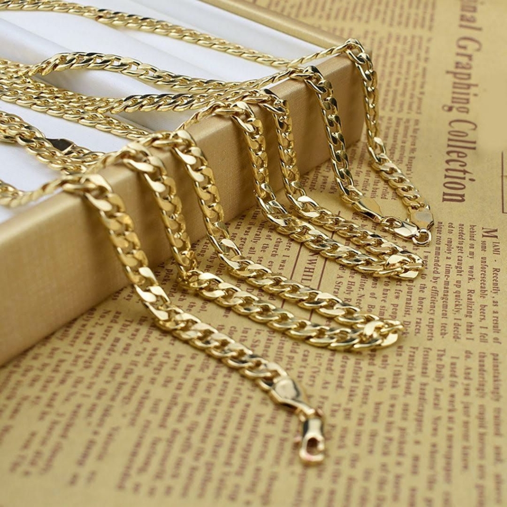 18K Gold Plated Curb Link Chain Necklace Stainless Steel-GIFT-Cuban